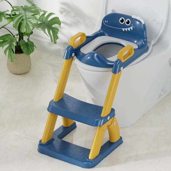 Soluxeo Potty Training Seat, 2-In-1 Potty Training Toilet with Splash Guard Anti-Slip Pad, Step Stool, and Adjustable Height, Dinosaur Pattern Potty Training Seat for Kids
