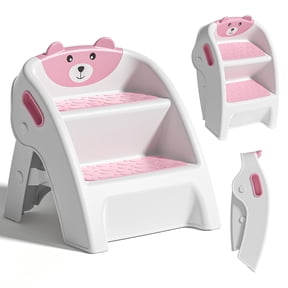 Soluxeo Step Stool for Toddlers, Foldable Two-Step Stool Featuring a Non-Slip Design and a Handle, Suitable for Various Uses in The Bathroom, Kitchen, Bedroom
