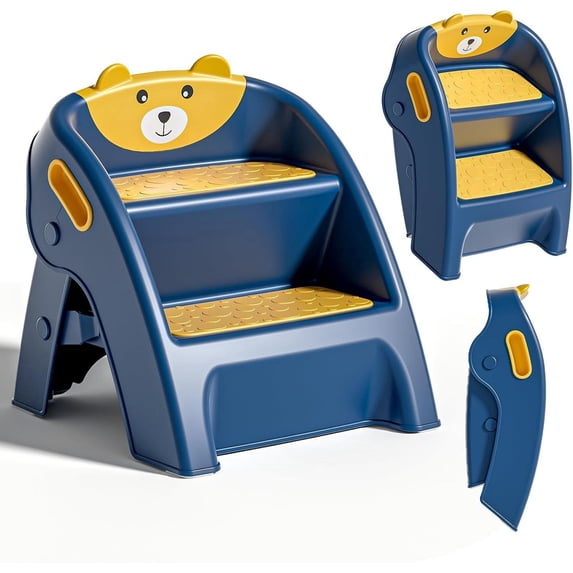 Soluxeo Step Stool for Toddlers, Foldable Two-Step Stool Featuring a Non-Slip Design and a Handle, Suitable for Various Uses in The Bathroom, Kitchen, Bedroom