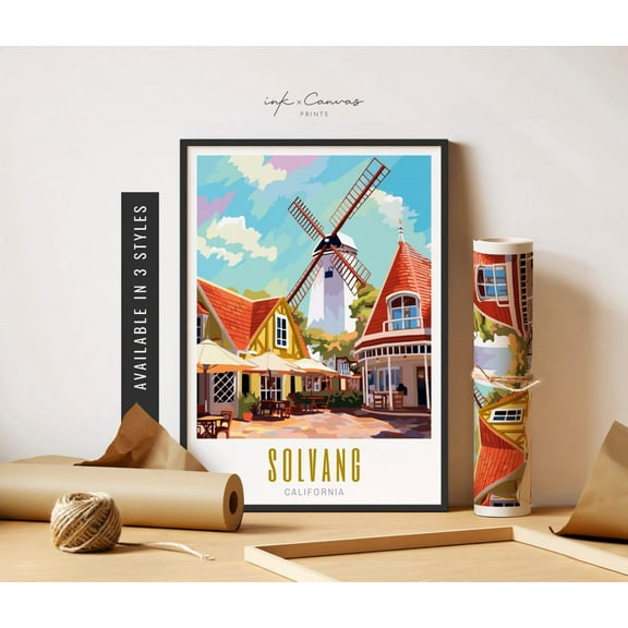 Solvang Ca Art Poster Retro Travel Poster Solvang Windmill Wall Art Solvang California Poster City Poster Travel Art Home Decor, 24x36 UNFRAMED