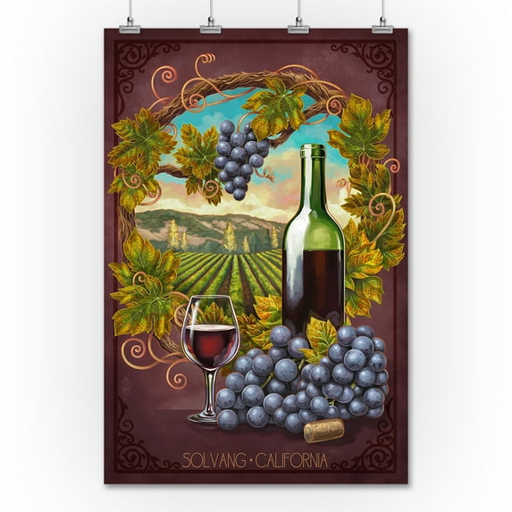 Solvang, California - Merlot - Lantern Press Poster (36x54 Giclee Gallery Print, Wall Decor Travel Poster)