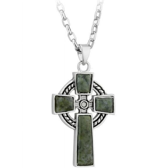 Solvar Connemara Marble Celtic Cros Pendant 20in Chain Made in Ireland