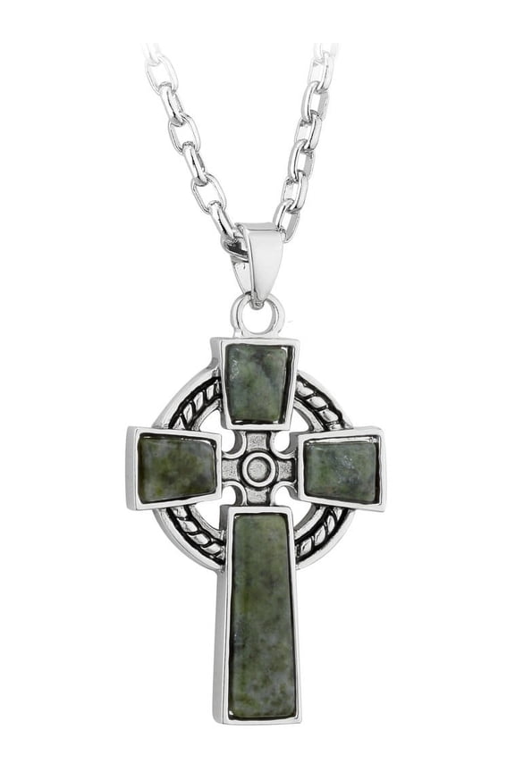 Connemara Marble Celtic Cros Pendant 20in Chain Made in Ireland