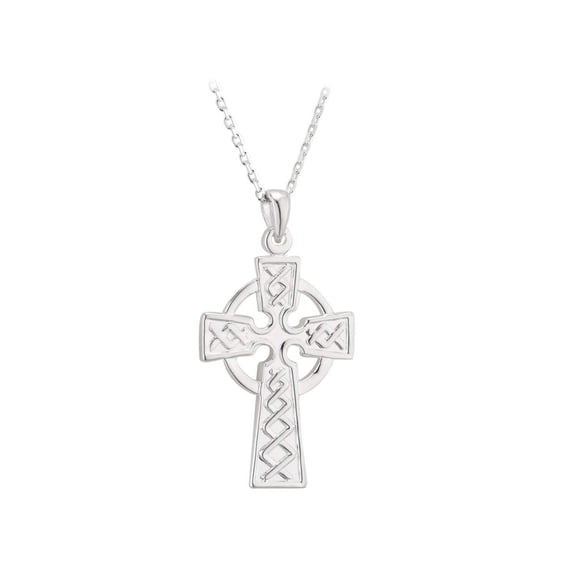 Solvar Irish Jewelry Unisex Sterling Silver Celtic Cross Pendant Necklace - 18" Chain