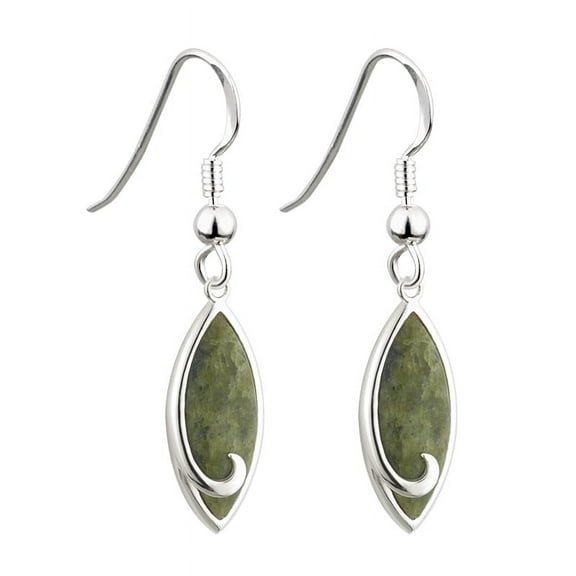 Solvar Rhodium Plated Connemara Marble Droplet Irish Drop Earrings