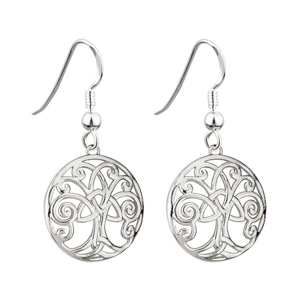Solvar Rhodium Plated Tree Of Life Earrings - Celtic