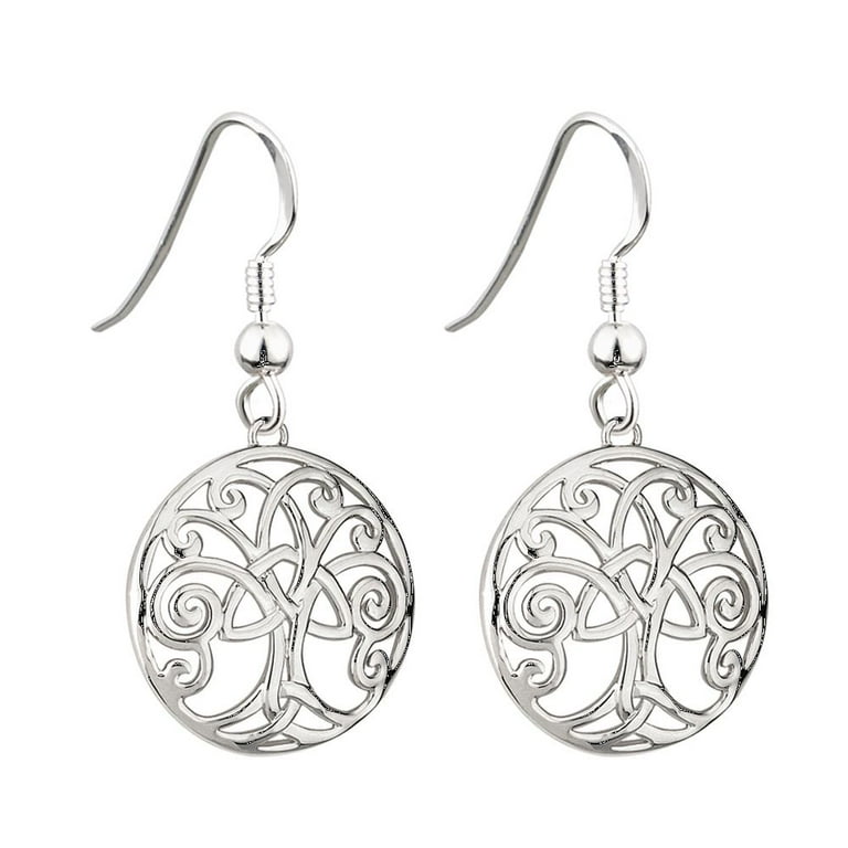 Solvar Rhodium Plated Tree Of Life Earrings Celtic