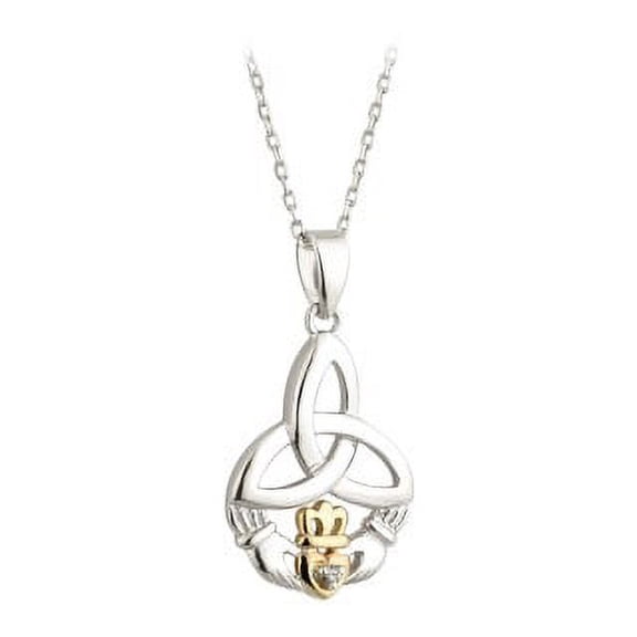 Solvar Silver 10K Gold & Dia Trinity Claddagh Pendant