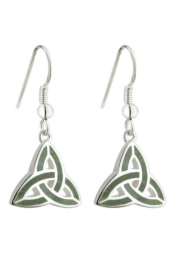 Silver Connemara Marble Trinity Knot Drop Earrings Made in Ireland | Irish Gift for Women