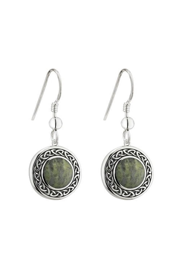 Silver Marble Round Celtic Drop Earrings