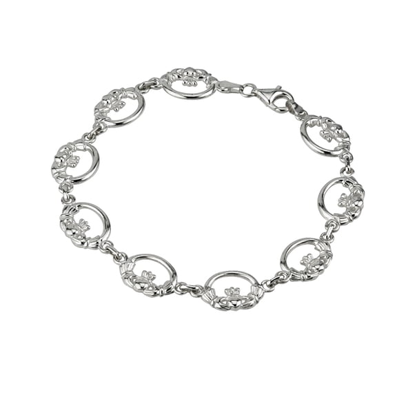 Solvar Sterling Silver Bracelet 8 Claddagh Links