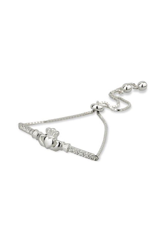 Sterling Silver CZ Claddagh Draw String Bracelet