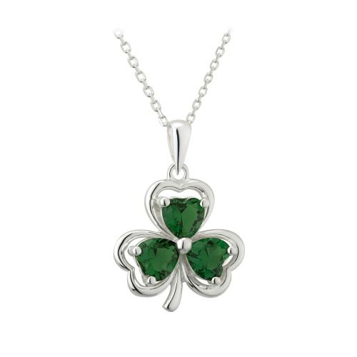 Solvar Sterling Silver Crystal Shamrock Pendant