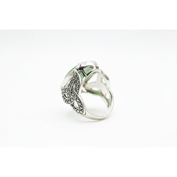 Solvar Sterling Silver Green Aventurine with Marcasite Ring, Size 6