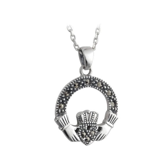 Solvar Sterling Silver Marcasite Small Claddagh Pendant