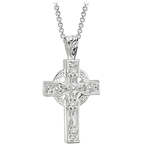 Solvar Trinity Knot Celtic Cross Necklace Sterling Silver Irish Made in Gift Box