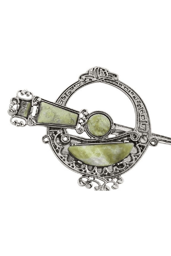 Women's Irish Rhodium Plated Connemara Marble Celtic Tara Broch