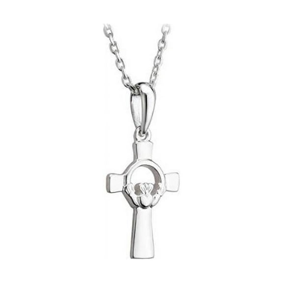 Solvar Women's Sterling Silver Claddagh Celtic Cross Confirmation Necklace - 18" Irish Necklace