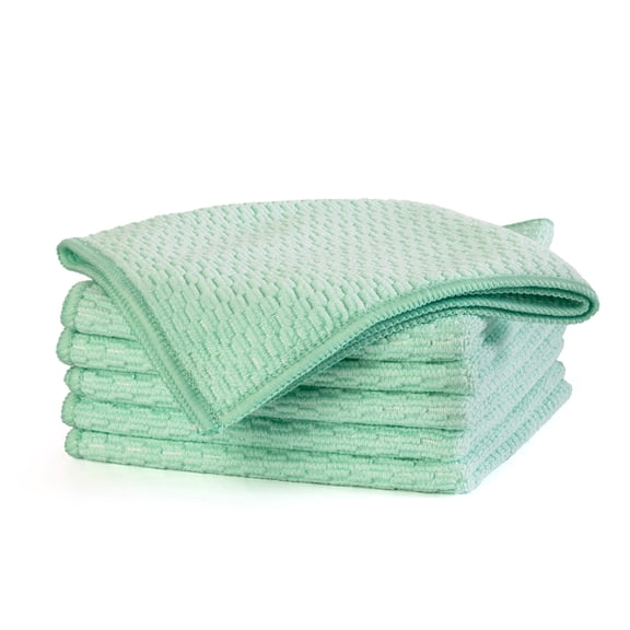Solveâ„¢ Multi-Surface Cleaning Cloths, Green, Set of 6, Double-Sided Microfiber, Lint-Free, Reusable Cleaning Wipes