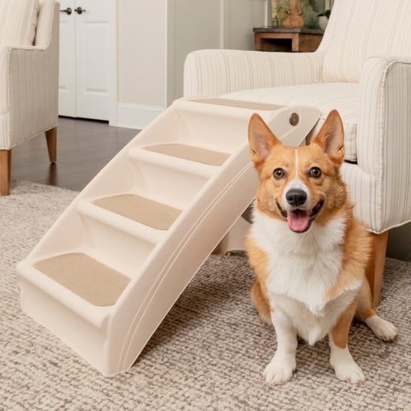 PetSafe CozyUp Folding Dog Stairs - Dog Steps for High Beds, Sofa, Furniture - Support 150-200 lb