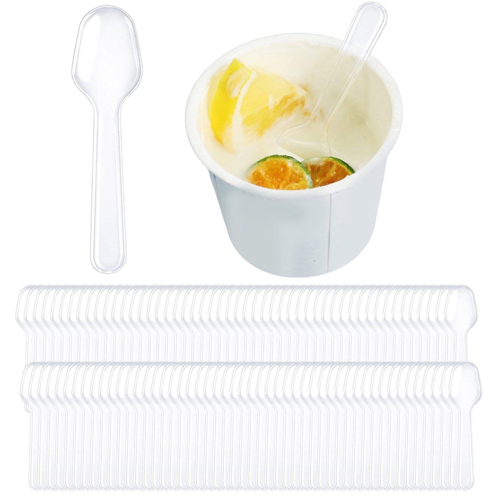 SomWiBe 100 Pcs Mini Dessert Spoons, Clear Disposable Plastic Tasting Spoons for Ice Cream Yogurt Pudding Cake Appetizers Party Catering Supplies 3in
