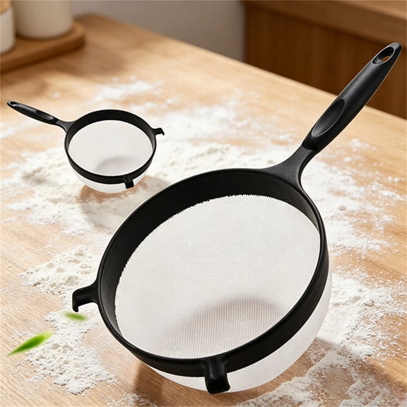SomWiBe 20 Mesh Handheld Flour Sifter Black Fine Mesh Baking Sieve Manual Powder Sugar Strainer Kitchen Shaker 12.8x6.7 In