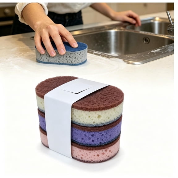SomWiBe 3 Pack Dual Sided Kitchen Dish Sponges Non Scratch Scrub Sponge Oval Cleaning Scouring Pads for Dishes Pots Pans Sink Countertop Bathroom 4.3x2.8in Yellow