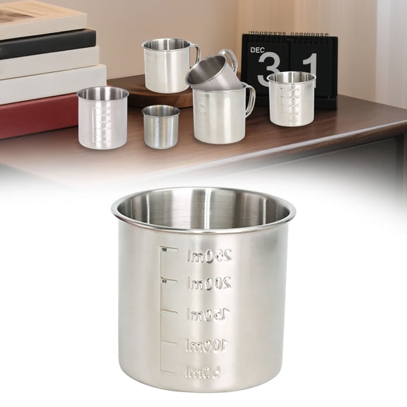 SomWiBe 304 Stainless Steel Measuring Cup 250ml Silver Graduated Liquid Measure Cup Kitchen Baking Tool Compact No Handle Portable 4.33x3.15x2.76 in