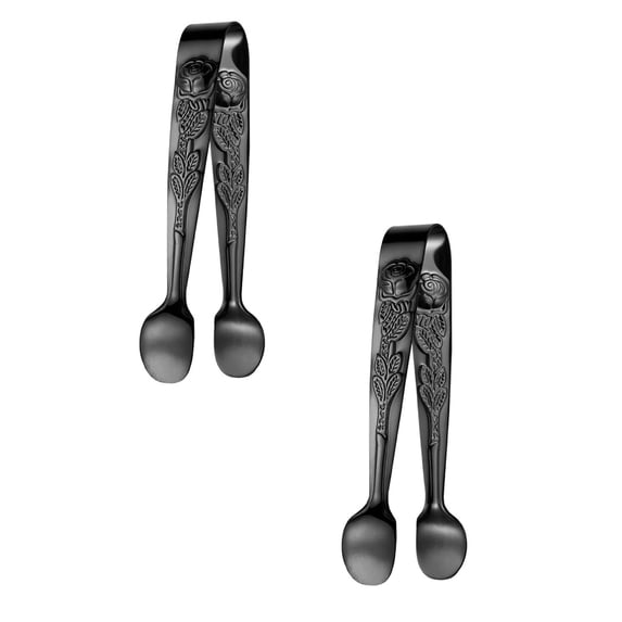 SomWiBe Black Mini Tongs 2 PCS Stainless Steel Serving Tongs 4.13 In Appetizer Tongs Small Tongs For Serving Food