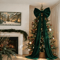 thumbnail image 1 of SomWiBe Bow Tree Topper Double-Layer Fabric Bow Floor-Length Tails Handmade Green Cloth Christmas 1-Count, 1 of 7