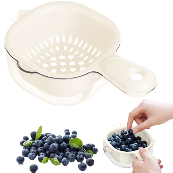 SomWiBe Colander Bowl for Less Mess Rinsing, Dual-Layer Berry and Mini Tomato Washer With Handle, 1 Pack, 7.7 In