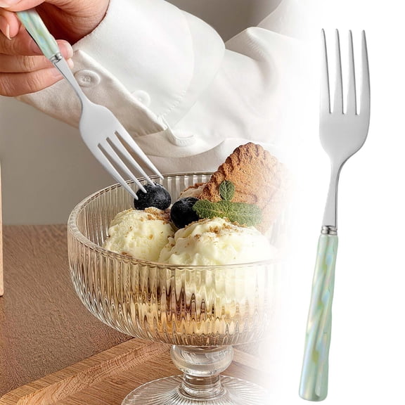 SomWiBe Dessert Fork Stainless Steel Dinner Fork Ceramic Handle Vintage Style Fruit Fork Kitchen Tableware 7.01in 1Pc