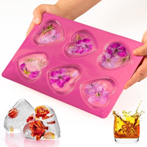 SomWiBe Heart Shaped Silicone Mold for Chocolate Baking Cake Pan 6 Cavity Pink Tray DIY Pudding Jelly 10.6in
