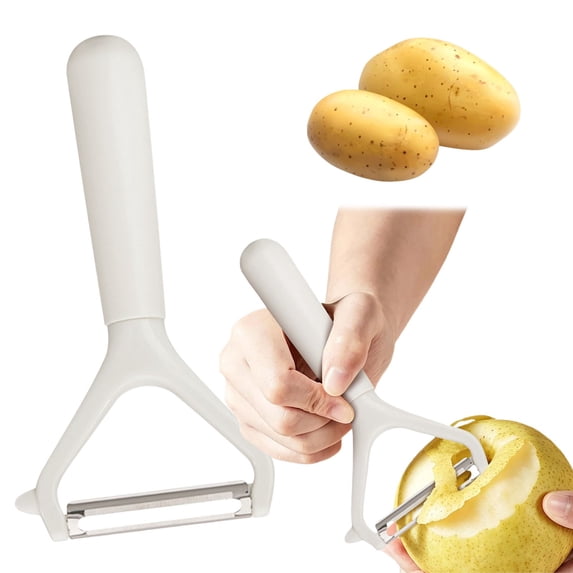SomWiBe Horizontal Vegetable Peeler White Wheat Straw Handle Sharp Stainless Steel Ceramic Blade Potato Fruit Peeling Tool 5.5in