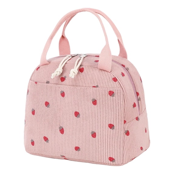 SomWiBe Insulated Lunch Bag for Women, Large Corduroy Strawberry Lunch Box Tote for Work, Kitchen Meal Prep, 1 Pack