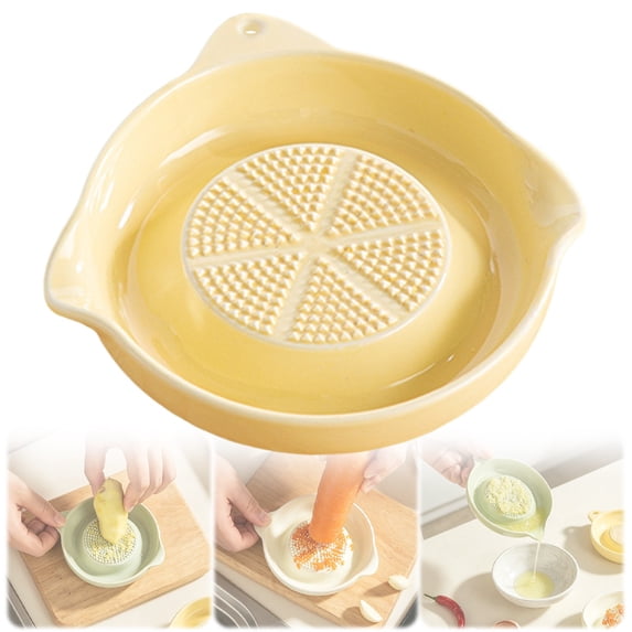 SomWiBe Lemon Yellow Spanish Garlic Grater Plate Artisan Ceramic Grater Citrus Lemon Zester Dish For Bread Dipping 5.5 In