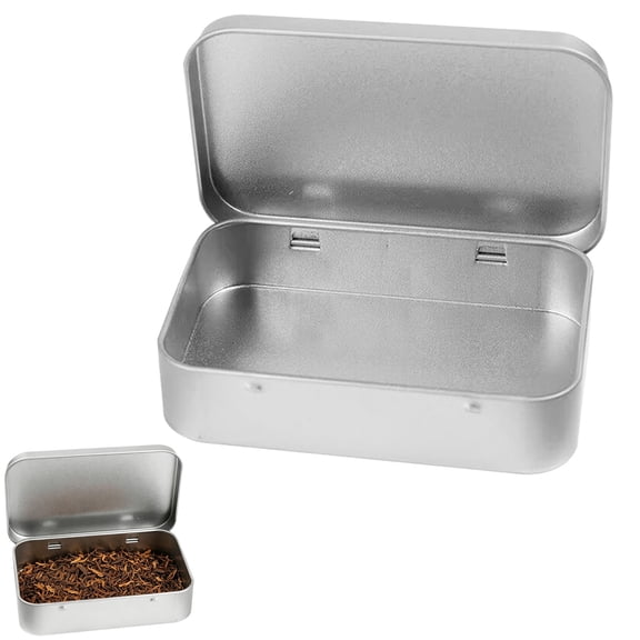 SomWiBe Metal Tin Box Small Hinged Storage Case, Silver Tin-Plated Steel, 1 Pack, 3.9 x 2.5 x 0.8 In, Home Kitchen