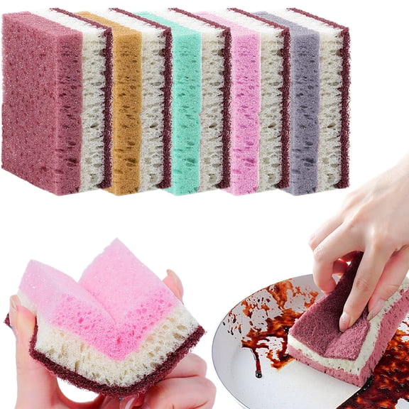 SomWiBe Non-Scratch Cleaning Sponges Biodegradable Natural Cellulose Scrubber for Kitchen Dishes Bathroom 4x2.8in 1 Pack