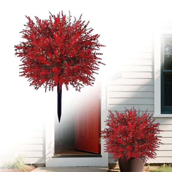 SomWiBe Red Lavender Artificial Flowers Outdoor Decorative Plants, Faux Silk UV Resistant Garden, Patio, Porch, 21.65 x 15.74in Fake Flower Arrangement