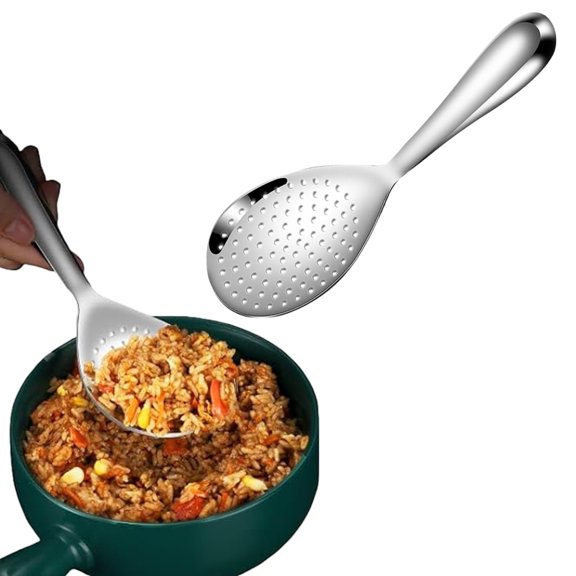 SomWiBe Rice Paddle Spoon Entertaining Kitchen Server, 304 Stainless Steel Non Stick Rice Scooper for Holidays, 1 Pc, 8.1 x 3 In