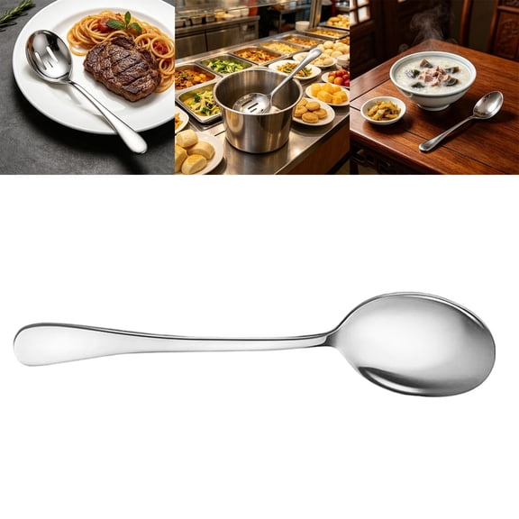 SomWiBe Serving Spoons Large 1Pcs Stainless Steel Buffet Spoon Long Handle Soup Cooking Spoon For Home Restaurant Silver 1 Pack
