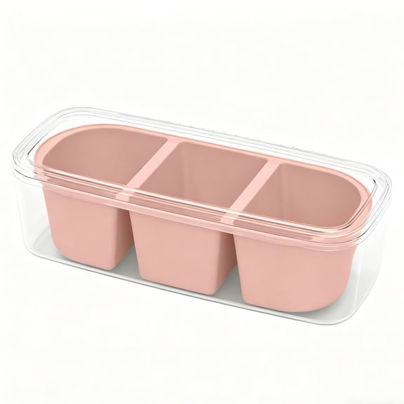 SomWiBe Silicone Ice Cube Tray With Lid 3 Large Cells 1.7oz Stackable Freezer Mold With Case Leakproof Ice Mold For Meal Prep Baby Food Pink