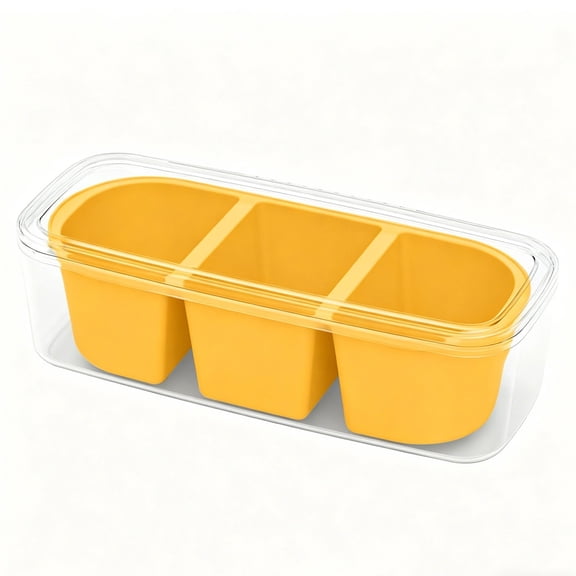SomWiBe Spice Organizer 3 Compartment Seasoning Container Airtight Condiment Storage Box With Lid Spoons Kitchen Countertop Pantry Organizer Orange
