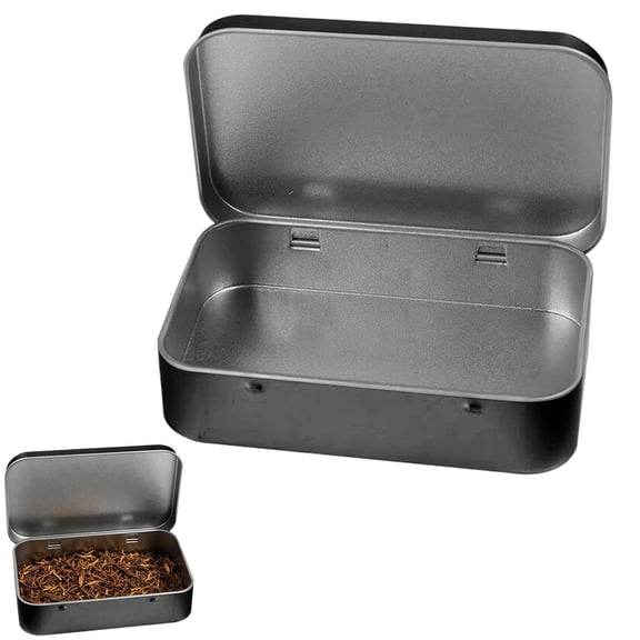 SomWiBe Tin Case Reusable Metal Storage Box with Secure Hinged Lid, Black Small Tin for Travel, Crafts, 1 Pack, 3.9 x 2.5 x 0.8 In