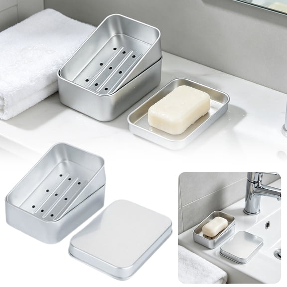 SomWiBe Travel Soap Container, Metal Soap Box, Bar Soap Holder with Drip Tray, Aluminum Soap Case for Home, Bathroom, Gym, Camping