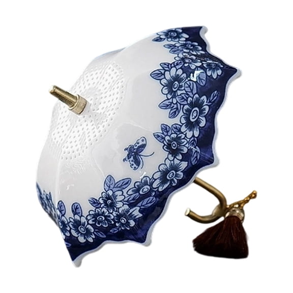 SomWiBe Umbrella Shape Ceramic Tea Strainer Blue White Porcelain Loose Leaf Tea Infuser Rotating Tea Filter Kung Fu Tea Coffee Brewing Kitchen Gift