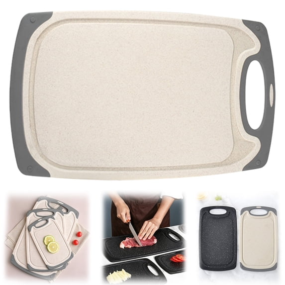 SomWiBe Wheat Straw Cutting Board, Small Double-Sided Kitchen Chopping Board with Juice Groove, Beige, 9.8 x 5.8 In