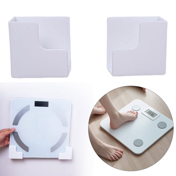 SomWiBe White Wall Mount Bathroom Scale Holder, No Drill Adhesive Digital Body Scale Storage Rack, Space Saving ABS Organizer Bracket, 2 Pack