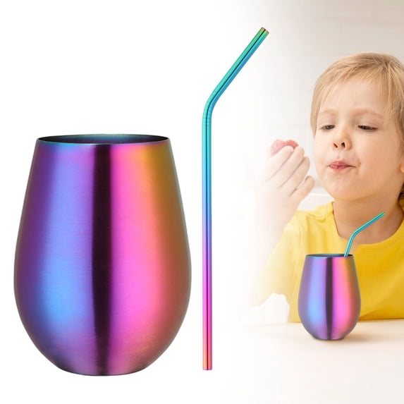 SomWiBe Wine Tumbler Stainless Steel 17 Oz Stemless Unbreakable Iridescent Reusable Metal Cup With Straw Outdoor Camping Party 1 Pack