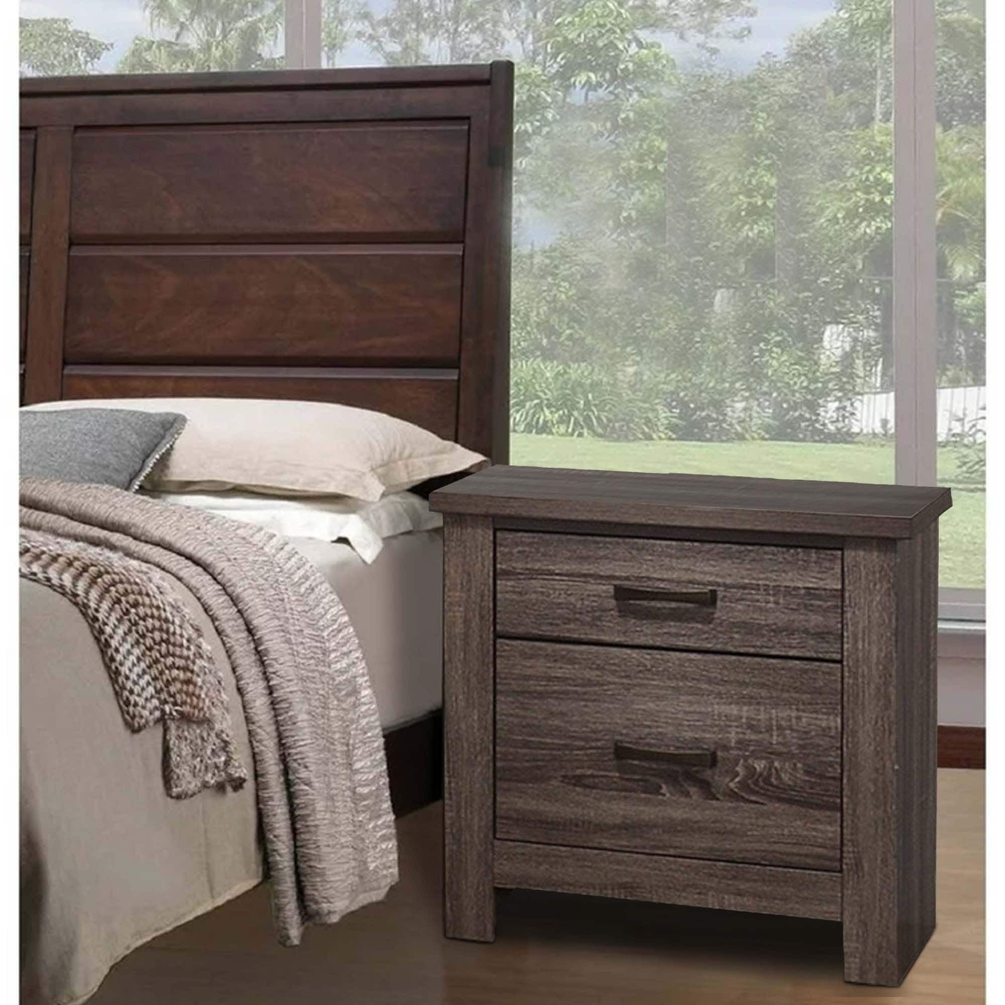 Soma 24" Oak Gray Rustic 2-Drawer Nightstand with Metal Handles